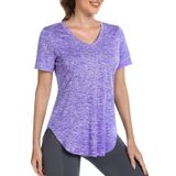 Camisa De Treino Alovien Feminina De Manga Curta Com Decote Em V Roxa