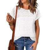 Suéter Feminino Imily Bela, Manga Curta, Crochê, Tricotado Branco