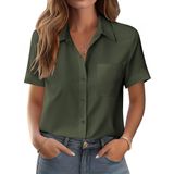 Camisa Feminina Zeagoo De Poliéster De Manga Curta Com Botões