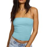 Camiseta Tubular Feminina Com Forro Duplo Crop Sem Alças Azul M
