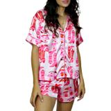 Pijamas Yiulangde Cowboy Boot Para Mulheres, Lindos Shorts Preppy De Seda, Cetim, Estampados No Y2k, Conjuntos De Camisas De Pijama Com Botões