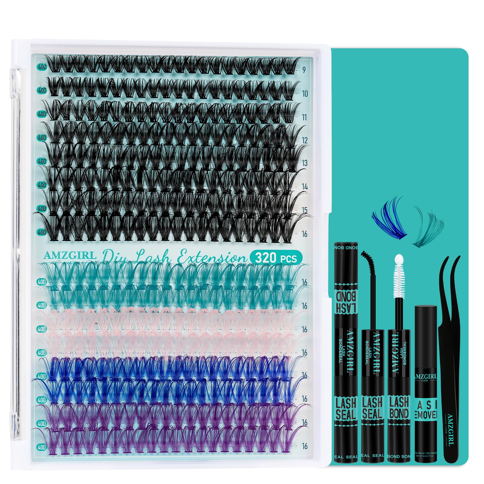 Kit De Extensão De Cílios Amzgirl Lash Clusters 320 Unidades 40d