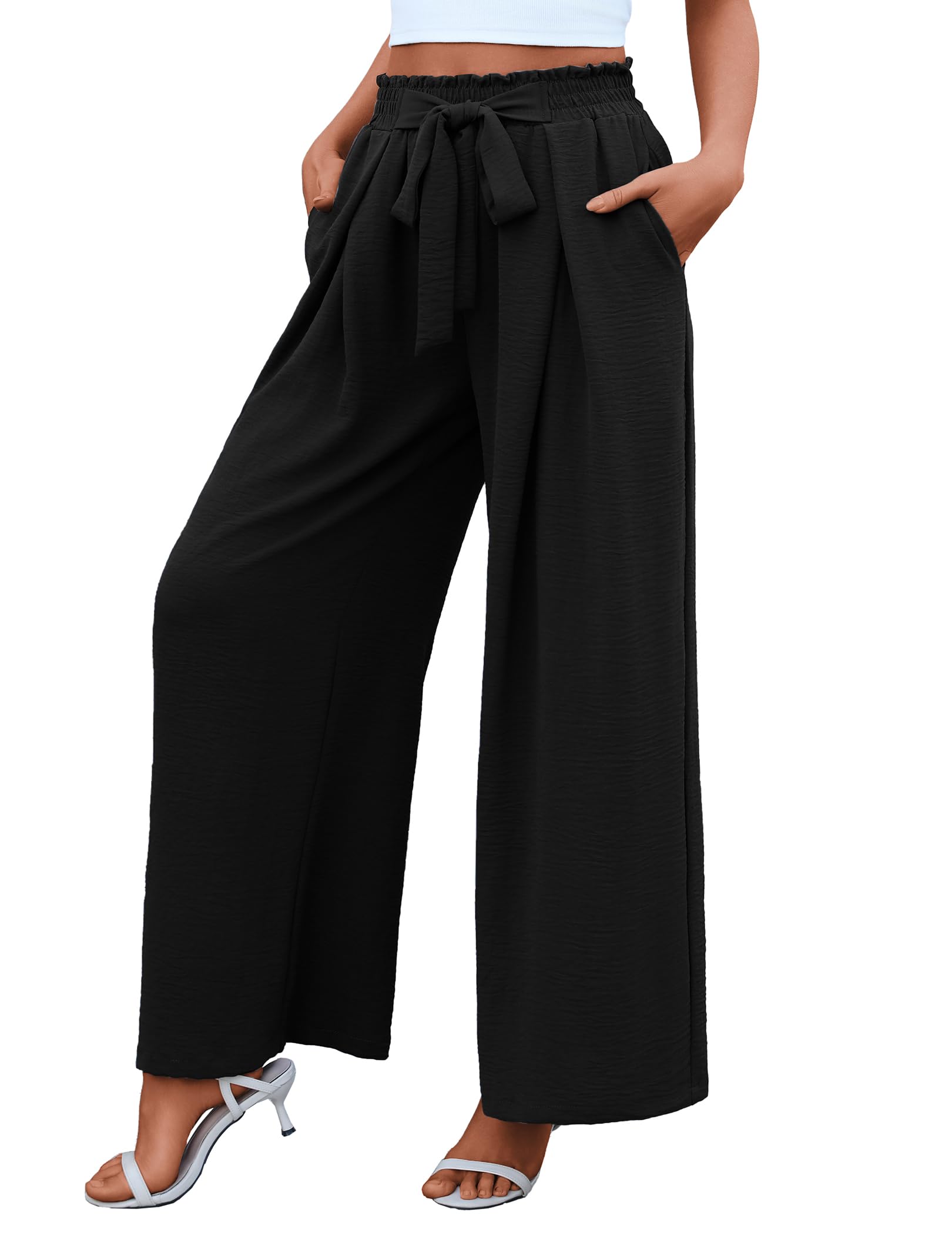 Calça Social Feminina Teepie, Cintura Alta, Perna Larga, Preta