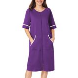 Roupão De Banho Feminino Ekouaer Com Zíper De Manga Curta Duster Purple M