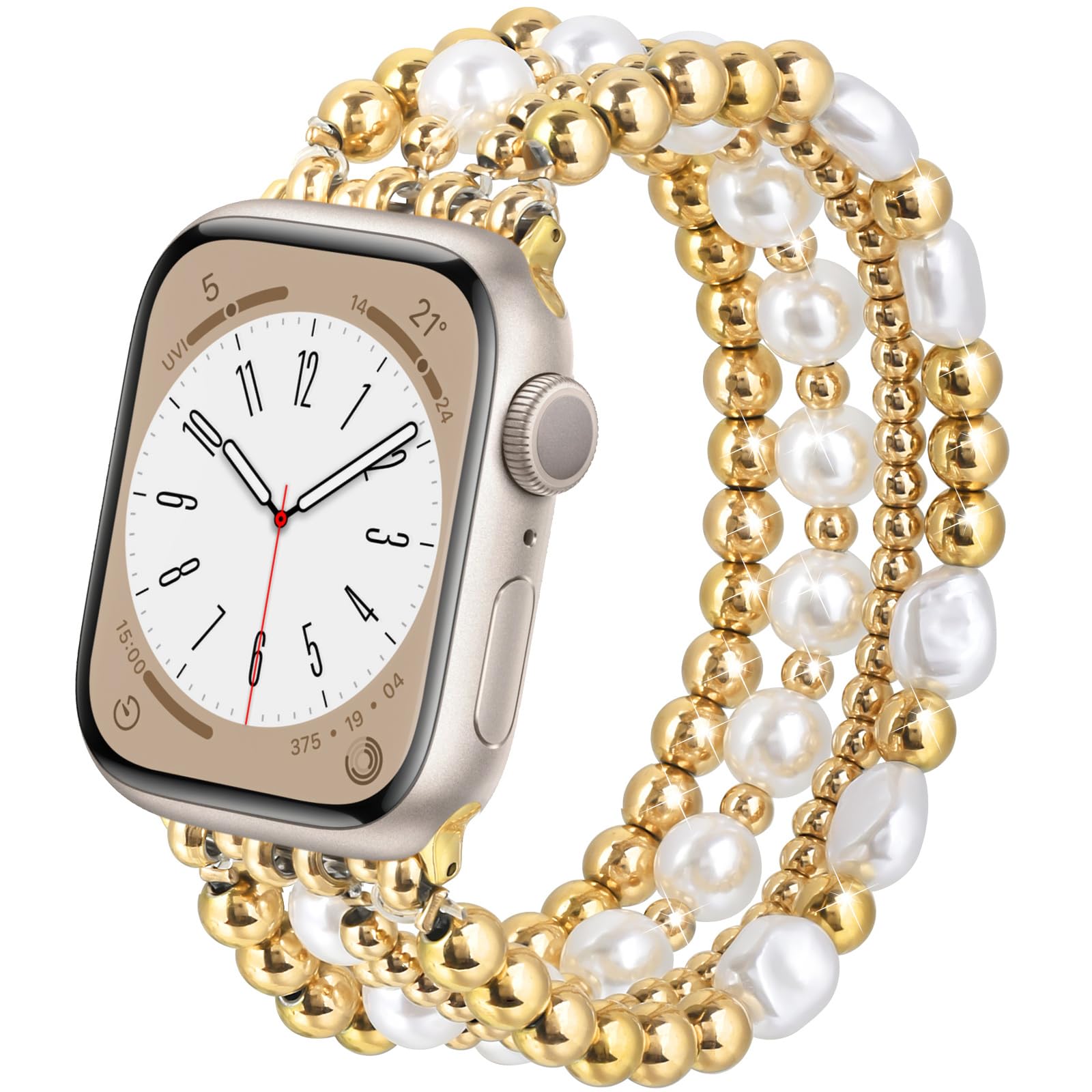 Pulseira De Relógio Airspo Gold Beaded Bracelets Para Apple 42 Mm/44 Mm