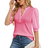 Blusa Ohhettm Summer Tops Para Mulheres, Manga Curta, Decote Em V