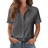 Blusa Feminina Zeagoo, De Verão, Com Botões, Cinza Escuro