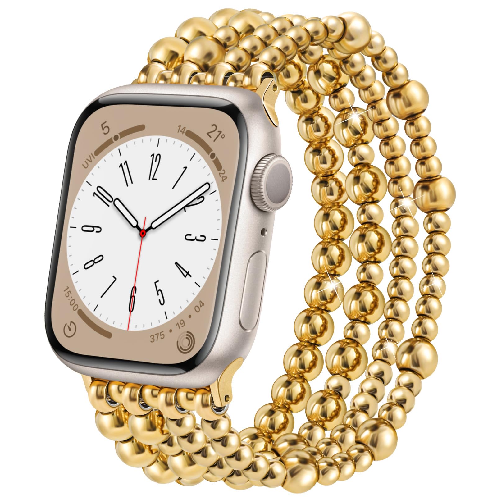 Pulseira De Relógio Airspo Gold Beaded Bracelets Para Apple 38-45mm