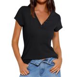 Camisa Prettywear Feminina De Manga Curta Com Decote Em V De Algodão De Verão