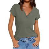 Camiseta Prettywear Com Decote Em V, Manga Curta, Verão, Mulher, Algodão