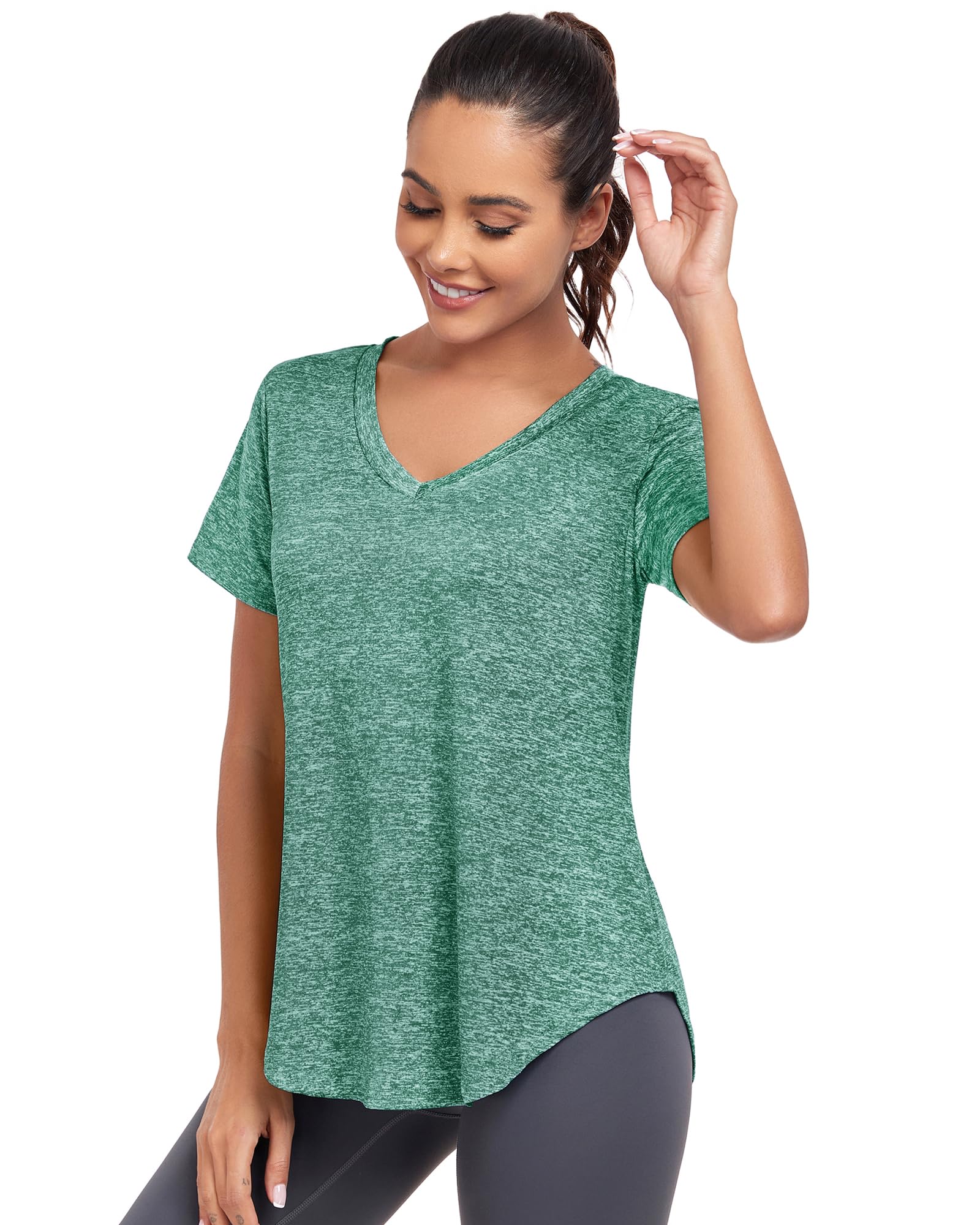 Camisa De Treino Alovien, Manga Curta, Solta, Para Mulheres, Verde