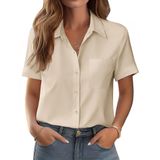 Top Zeagoo Casual Para Mulheres Com Botões E Manga Curta Bege