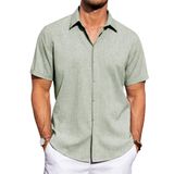 Camisa Masculina J.ver, De Linho, Manga Curta, Casual, Verde, Tamanho L