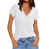 Camiseta Feminina Prettywear, Manga Curta, Decote Em V, Algodão, Branca