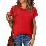 Suéter Feminino Imily Bela, Manga Curta, Crochê, Vermelho