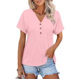 Camiseta Feminina Ticticmiss Com Decote Em V, Manga Curta, Rosa Solta