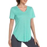 Camisa De Treino Alovien, Manga Curta, Solta, Decote Em V, Feminina