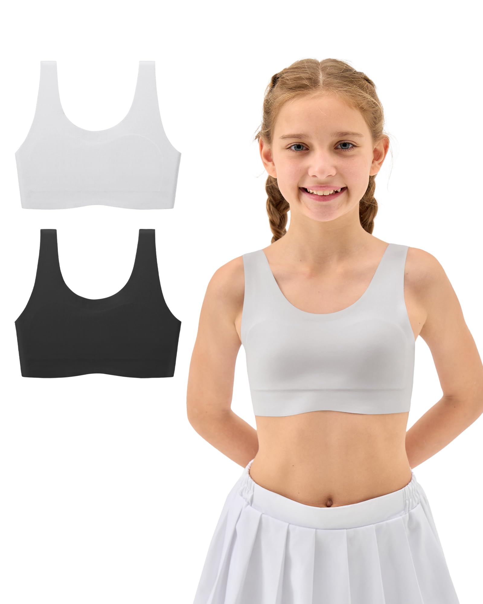 Sutiã De Treino Sascina Para Meninas De 7 A 8 Anos Sem Costura Preto/cinza