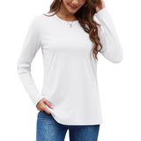 Camisa Feminina Yucolen, Manga Comprida, Gola Redonda, Algodão, Branco Puro, M