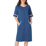 Casaco Feminino Robe Ekouaer Com Zíper, Manga Curta, Azul Marinho