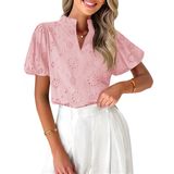 Blusa Feminina Zesica De Verão De Manga Curta Com Decote Em V Rosa