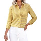 Camisa Social Xadrez De Siliteelon Feminina De Manga Comprida Com Botões