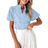 Blusa Feminina Zesica De Verão, Manga Curta, Decote Em V, Azul