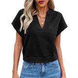 Crop Top Fisoew Summer Com Decote Em V Para Mulheres, Preta