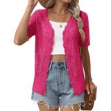 Cardigan Zeagoo Feminino De Manga Curta Com Decote Em V Com Botão Rosa Vermelho