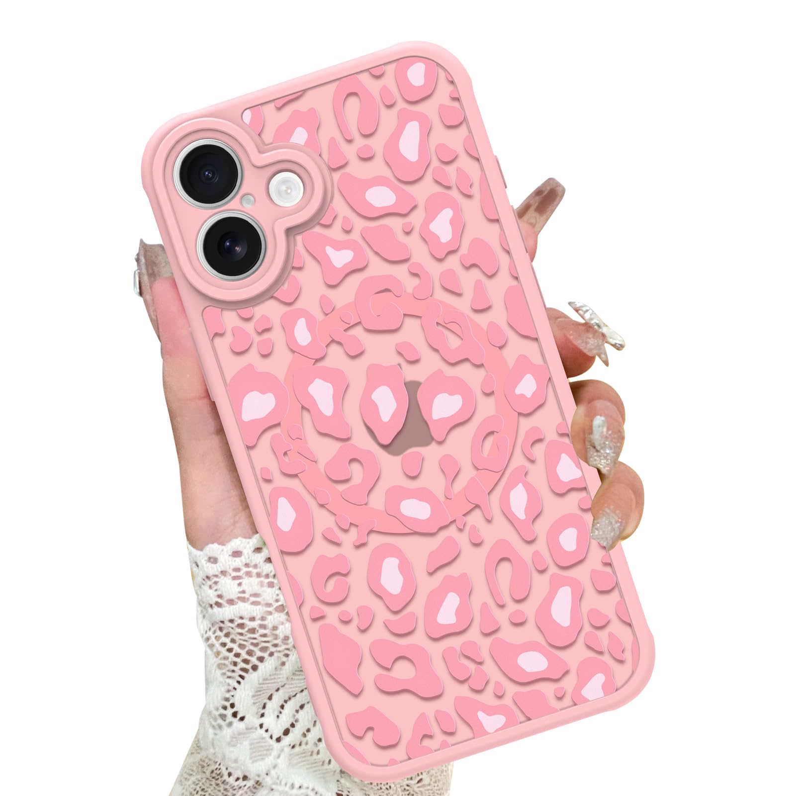 Capa Para Iphone 16 Plus Kanghar Com Estampa De Leopardo Rosa Com Magsafe