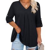 Blusa Túnica Kancystore Com Decote Em V, Manga Comprida, Preta, Gg