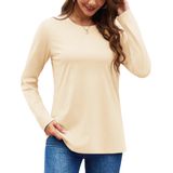 Camisa Feminina Yucolen, Manga Comprida, Gola Redonda, Algodão, Damasco Claro, L