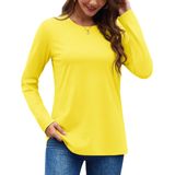 Camisa Feminina Yucolen De Algodão, Manga Comprida, Gola Redonda, Amarela S