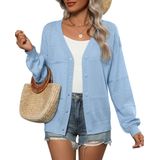 Cardigã Zeagoo 2025 Feminino Casual De Crochê Azul Viscose