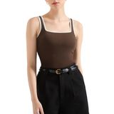 Camiseta Regata Feminina Suuksess, Algodão Canelado, Acolchoada, Sem Mangas, Marrom