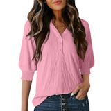 Blusa Feminina Dokotoo Texturizada Com Decote Em V Rosa De Manga Curta