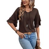 Camisa Feminina Sialois Com Decote Em V, Manga 3/4, Babados, Primavera E Verão