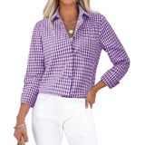 Camisa Social Xadrez De Siliteelon Feminina De Manga Comprida Com Botões