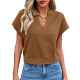 Camiseta Crop Top Fisoew Summer Com Decote Em V E Manga Solta