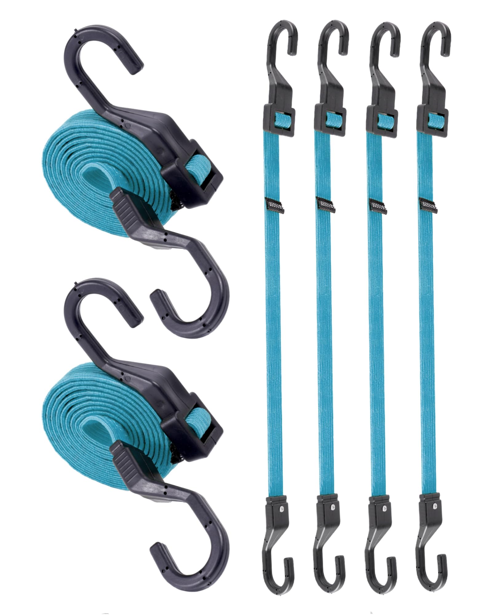 Bungee Cords Luckystraps Flat Ajustáveis, 36 Polegadas, Pacote Com 6, Azul