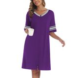 Roupão De Banho Feminino Ekouaer, Fino, Com Zíper Frontal E Bolsos, Roxo