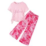 Conjunto De Calças Arshiner De 2 Peças Para Meninas Rosa De Manga Curta