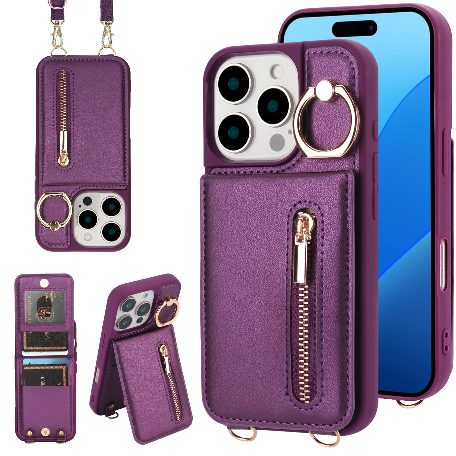 Capa Tipo Carteira Crossbody Jcxtrombulous Para Iphone 14 Pro Deep Purple
