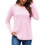 Camisa Feminina Yucolen De Algodão, Manga Comprida, Gola Redonda, Rosa Claro, S