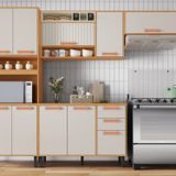 Cozinha Modulada 4 Peças 10 Portas 2 Gavetas E Nicho Para Forno Napoles Cinamomo/off White
