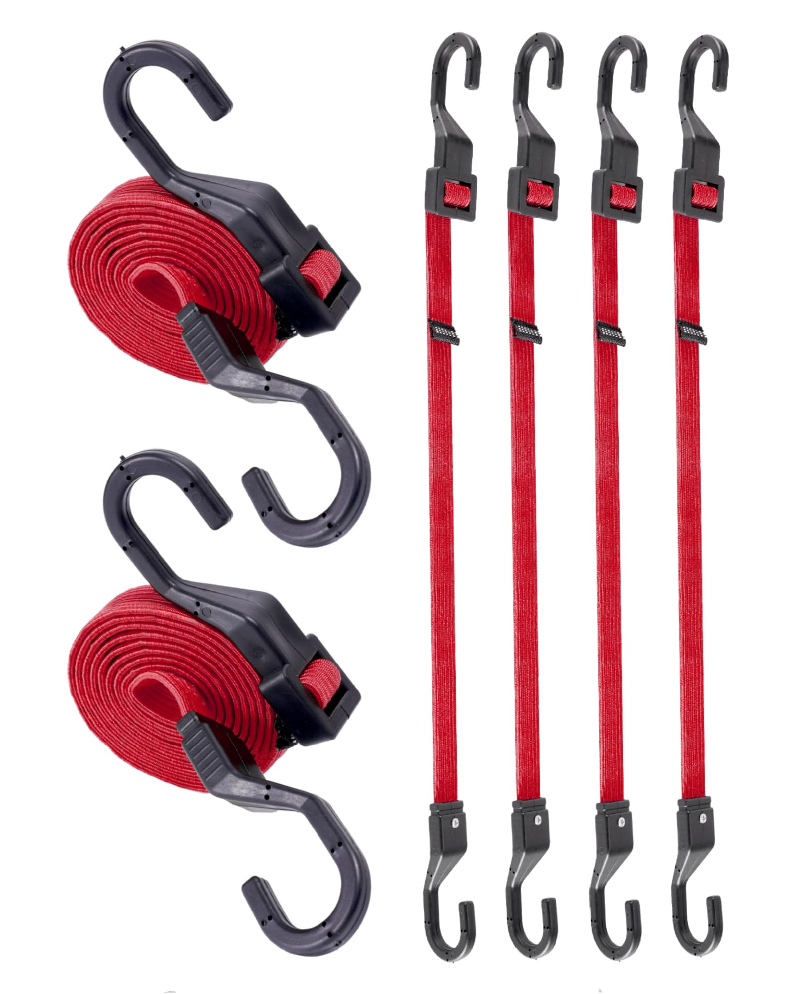 Cordas Elásticas Luckystraps Flat Ajustáveis, 36 Polegadas, Pacote Com 6 Unidades, Vermelhas