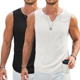 Camiseta Regata Masculina Coofandy Tricotada Com Decote Em V Sem Mangas Preta/branca