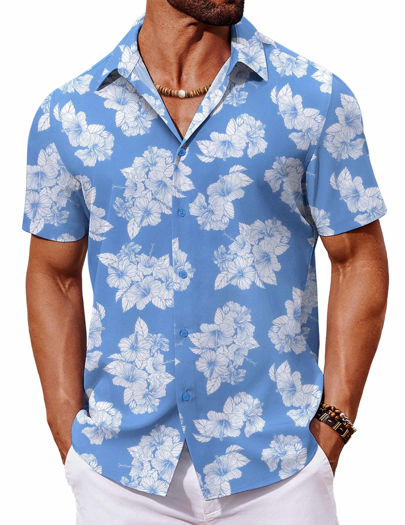 Camisa Masculina Coofandy Com Botões E Manga Curta Com Estampa Havaiana