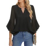 Blusa Timeson De Manga 3/4 Com Decote Em V Para Mulheres Preta Tamanho P