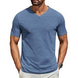 Camiseta Masculina Coofandy, Manga Curta, Decote Em V, Casual, Azul Escuro